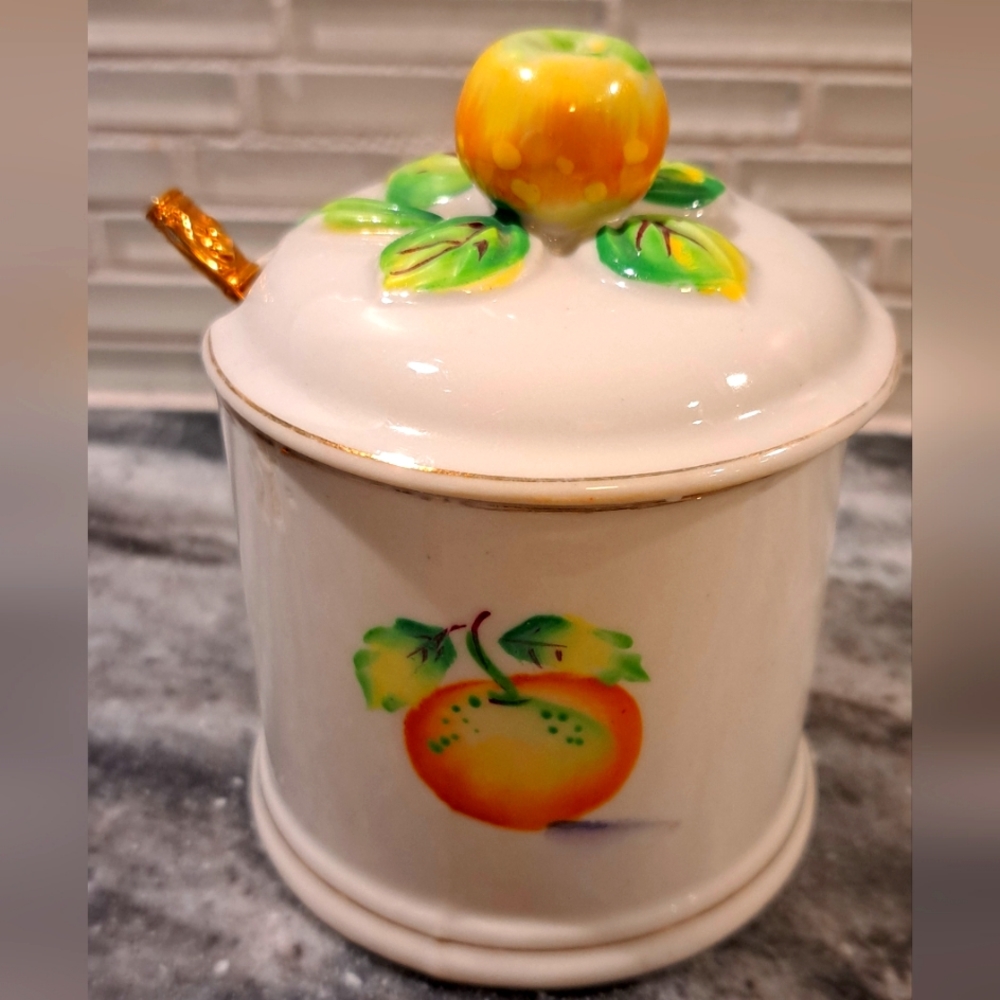Nasco Imperial China Japan Hand Painted Sugar Bowl With Spoon. Peach Top